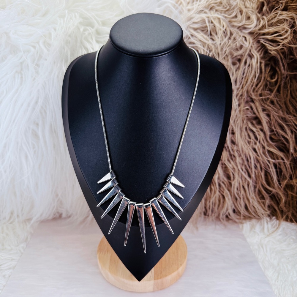 Silvertone Spike Statement Necklace - image 5